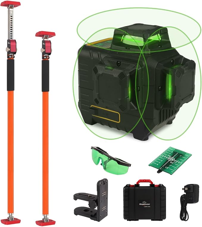 3rd Hand Adjustable Support System, Durable Steel Support Rods for Cabinet Jacks, Drywall - Extends from 24" to 40", 2 Pack,Laser Level 360 Self Leveling