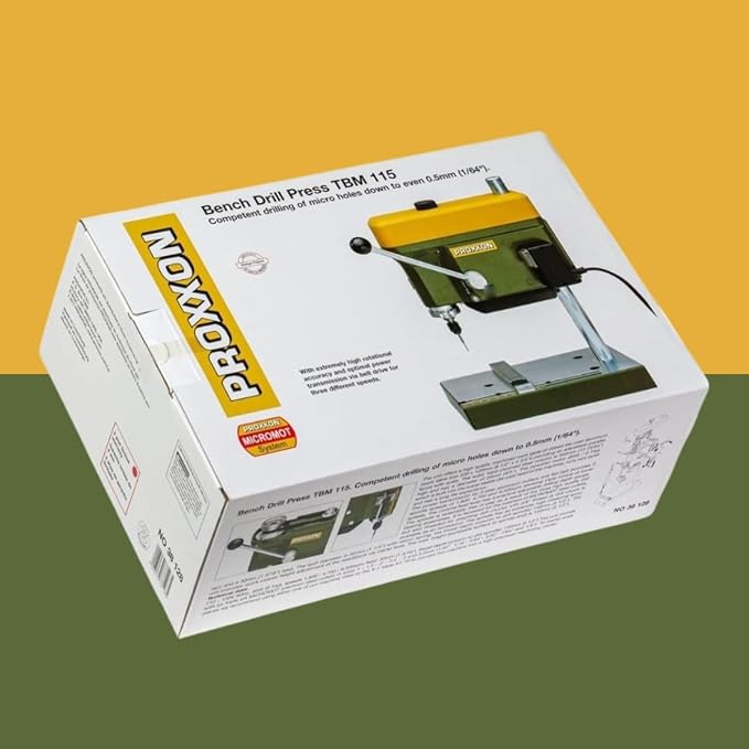 PROXXON Precision Bench Drill Press - Micro Hole Capability, Adjustable Depth & Table, 3-Speed Selection, Durable Design, with 6 Precision Collets for Detailed Projects - TBM 115