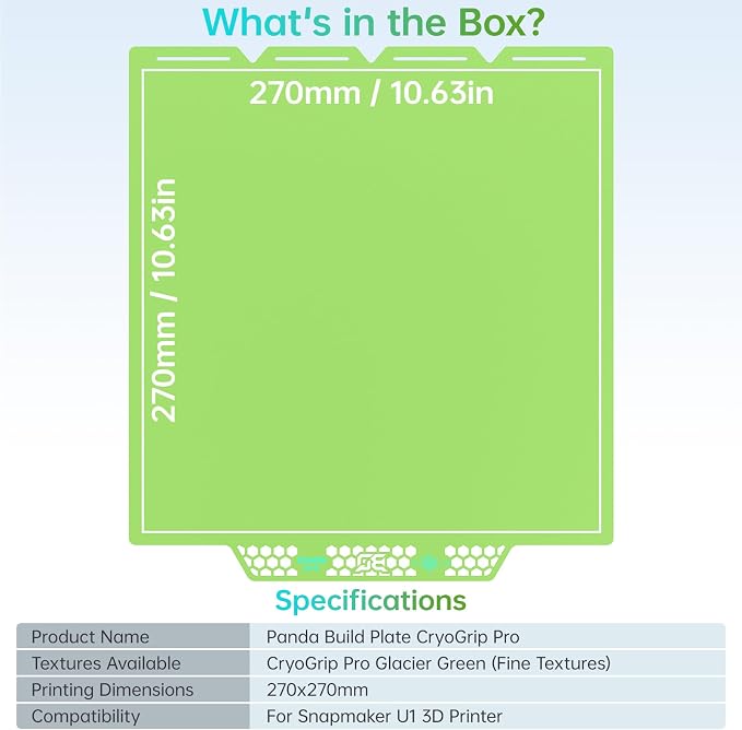 BIQU CryoGrip Pro Glacier Green Compatible with Snapmaker U1 3D Printer 276x304.5mm Panda Build Plate Double Sided Upgrade Plate Removable Surface Platform