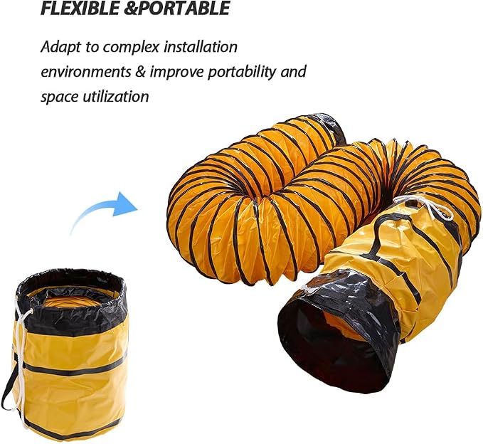 25ft PVC Flexible Ducting Hose Retracts Into Self-Contained Carry Bag, 12Inch Flame Retardant HVAC Ducting with Adjustable Belt and D-Ring for Ventilation & Exhaust (12inch x 25ft w/bag)