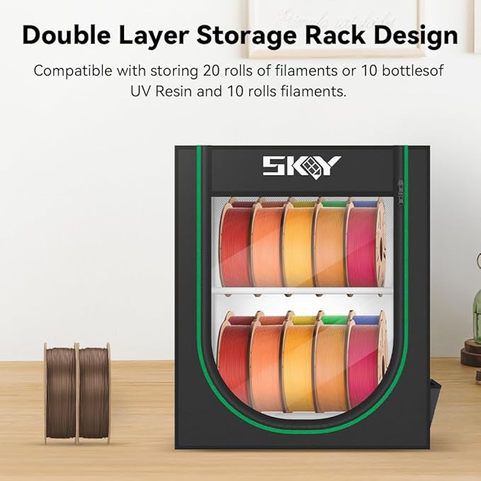 Skouphy 3D Printer Filament Storage Box - 2 Tiers Metal Filament Storage Rack with Cloth Cover,- 3D Filament Holder for Home, Office Workshop, Studio 20 Rolls - Black