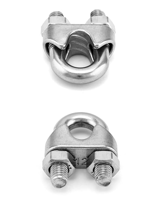 QWORK 1/2" Wire Rope Clamp Clip M12, 20 Pack Large U Bolt Saddle Guy Fastener, 304 Stainless Steel Fastener Cable Clamps, Connect 2 Layers of Wire to Form a Loop