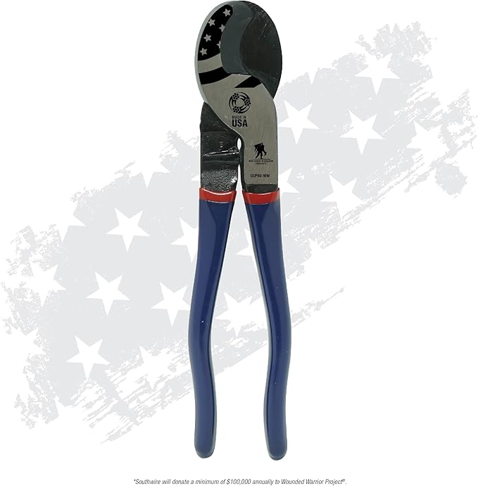 Southwire 9" Cable Cutter Wounded Warrior - Built from American Forged Steel for Tough Jobs - Induction-Hardened Blades - Dipped Comfort Handles - Precision Cable Cutting Tool
