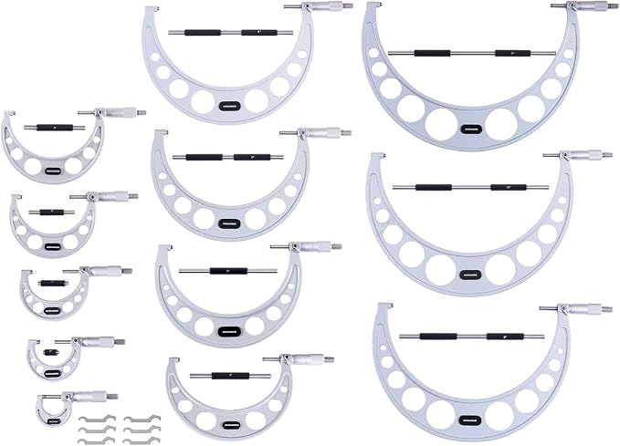 Accusize Industrial Tools 0-12'' by 0.0001'', 12 Pcs Ultra-Precision Outside Micrometers Set with Carbide Tips, Eg00-0912 | Carbide Tipped M-Type Micrometers With Ratchet, Lock Nut, Standards and Wrenches, Solid Case, EG00-0912
