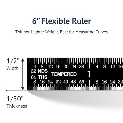 PEC Tools 6" Flexible Machinist Rule, Designed for High-Accuracy Industrial Environments, Made in USA