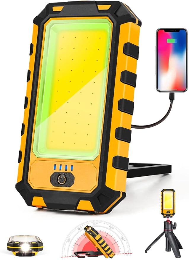 innofox LED Rechargeable Magnetic Work Light 1500Lumens, Hanging Hook 4 Lighting Modes, Job Site Lighting for Car Repairing, Camping, Hunting, and Hurricane(Orange)