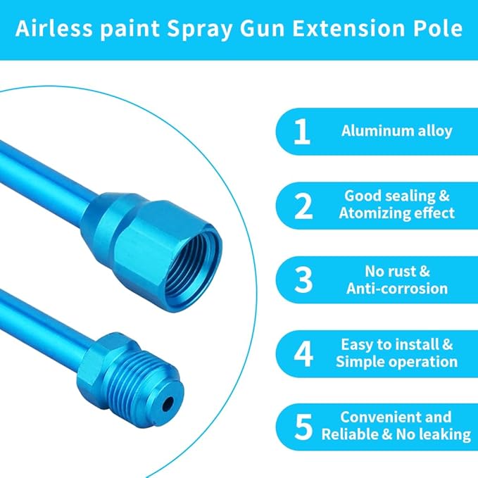 5PCS Airless Sprayer Gun Spray Painting Wand,Airless Spray Gun Tip Extensions,Airless Paint Sprayer Gun Tip Extension Pole,for Airless Paint Gun Wand (blue/8in 12in 20in 30in 40in)