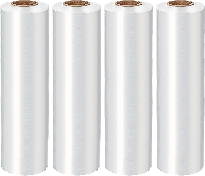 18in Stretch Wrap Roll, Heavy Duty 3000ft Shrink Wrap, Pallet Wrap 4 Pack | Industrial Strength, 80 Gauge, Clear Stretch Film, Self-Adhesive Cling, Plastic Wrap for Furniture Wrapping Shipping Moving