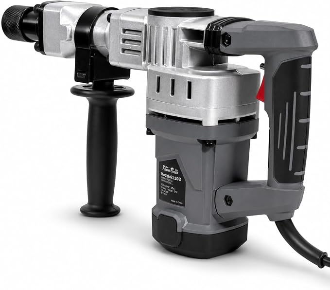 XtremepowerUS 1400W Electric Demolition Jack Hammer, 3900 BPM Heavy Duty Concrete Breaker with Point & Flat Chisel Bits, Adjustable Handle, Carrying Case for Concrete, Brick, Asphalt & Masonry