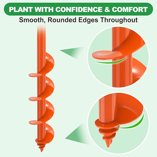 SELEWARE Auger Drill Bit for Planting 3"x24" Drill Auger for 3/8" Hex Drive | Orange Heavy-Duty Steel Garden Auger Drill Bit, Bulb Planter Tool, Auger Post Hole Digger for Bulbs, Flowers, Fence Posts