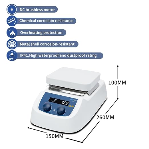 ONiLAB 120℃ 5 inch LED Digital Hotplate Magnetic Stirrer with Ceramic Coated Stainless Steel Work Plate, 200-1500rpm,5L,110V,Temp Probe Sensor & Support Stand & Stirring Bar Included