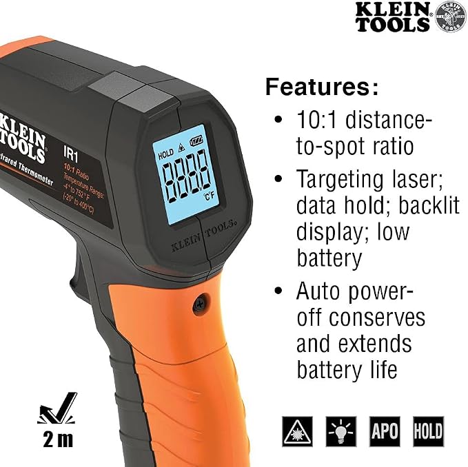 Klein Tools IR1 Infrared Thermometer + Klein Tools ET140 Pinless Moisture Meter