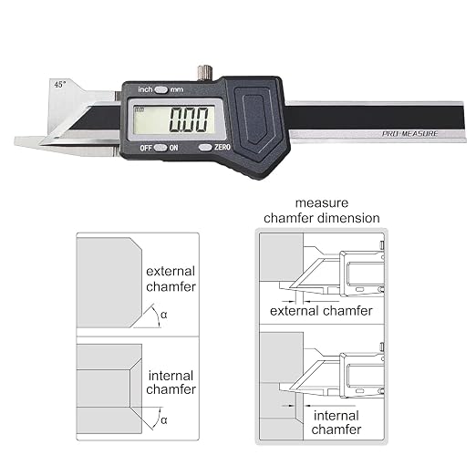 Digital Chamfer Gage Ruler, Electronic Chamfering Ruler, Measure 45° Chamfer Dimension, Made of Stainless Steel, Resolution 0.01mm, Range 0-10mm