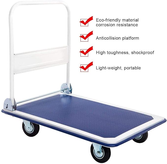 LUARANE Folding Platform Cart, 660 LBS Heavy Duty Push Hand Truck Dolly with Rolling Caters, Collapsible Moving Flatbed Truck with High Capacity for Home, Garage, Office