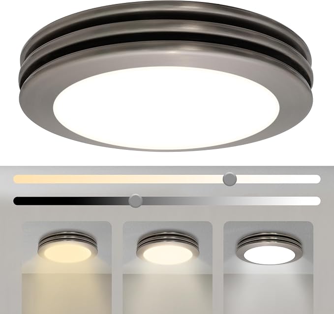 Akicon Bathroom Exhaust Fan with Shower Light, 80 CFM 2.0 Sones Round Bathroom Fan Light Combo, Dimmable 3CCT LED Lights Vent Fans with Acrylic Cover for Shower Room, Home (Brushed Nickel)