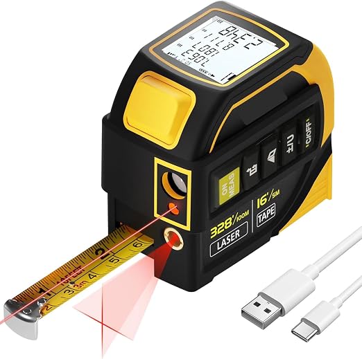 4-in-1 Laser Tape Measure with Laser Level Crosshairs | 130ft/40m Laser Distance + 16ft/5m AutoLock Tape | Backlit LCD Display (Ft/Inch/M/mm & Fractions) | for DIY, Construction, Interior Design