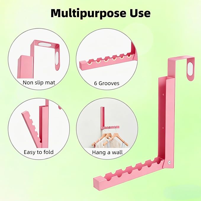 2 Pack Pink Over The Door Hooks, Cute Over The Door Hanger, Folding Over The Door Drying Rack for Laundry,Foldable Over The Door Clothes Hanger,Small Clothes Drying Rack for Dorm Portable