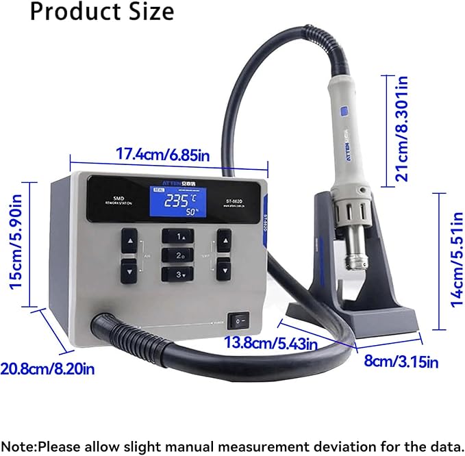 ATTEN ST-862D 1000W Hot Air Rework Station with 8 Nozzles,Heat Resistant Soldering Mat,2 Pcs Anti-Static ESD Tweezers,Intelligent Lead-free Hot Air Gun Soldering Station For Phone PCB Chip Repair