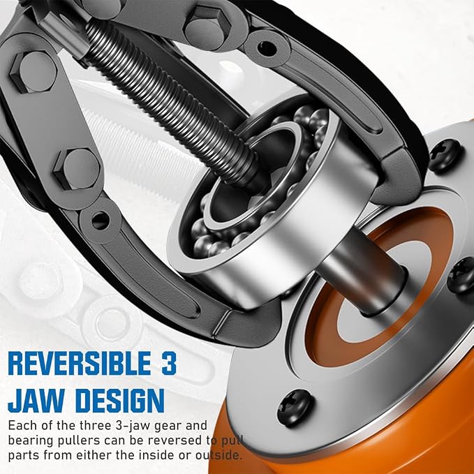 XIIW 3'' 4'' 6'' Gear Puller Set, 3 Jaw Bearing Puller with Reversible Jaws, 2 Jaw / 3 Jaw Pulley Puller Tool for Pulley Gear Bearing Flywheel Removal, 4pcs Gear Extractor Tool 1.1t/1.6t/3.0t
