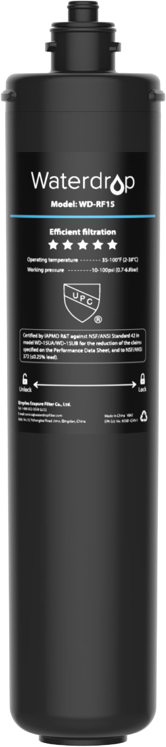 Waterdrop 15UA Under Sink Water Filter System and Waterdrop RF15 Replacement Filter Cartridge for 15UA/15UB/15UC Under Sink Water Filter