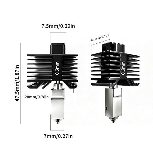 P1S/P1P 0.6mm Nozzle Kit,Bamboo Lab P1P, P1S Hotend Complete Kit for P1 Series, Full Assembly Hardened Steel Hot End with Fan, Thermistor, Ceramic Heater for Bambu Lab (P1 Series-0.6mm)