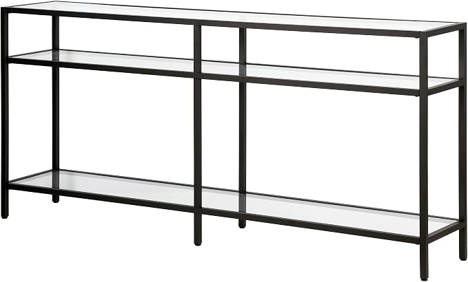 Henn&Hart 64" Wide Rectangular Console Table in Blackened Bronze, Entryway Table, Accent Table for Living Room, Hallway | Glass shelves with extra long design provide open display and storage for living rooms, entryways, hallways, and offices
