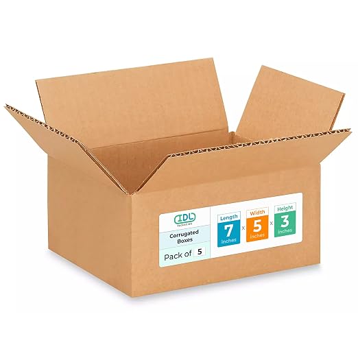 Small Moving & Shipping Boxes 7 x 5 x 3 inches (5-Pack) - Extra Strength 200 lb vs Regular - USA-Made Corrugated Moving Boxes for USPS/FEDEX - Easy-to-Recycle Shipping Box by IDL Packaging