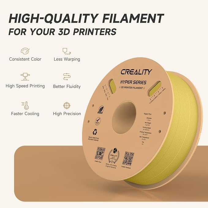 Official CREALITY Hyper PLA Filament 1.75mm, High Speed PLA 30-600mm/s Rapid 3D Printer Filament, Dimensional Accuracy +/-0.02mm,Stronger Toughness, Fit Most FDM 3D Printers, 1KG(2.2lbs) Spool Gold