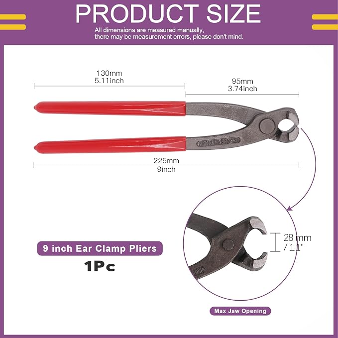 Swpeet 120Pcs 304 Stainless Steel Single Ear Hose Clamps with 9 inch Single Ear Clamp Pliers