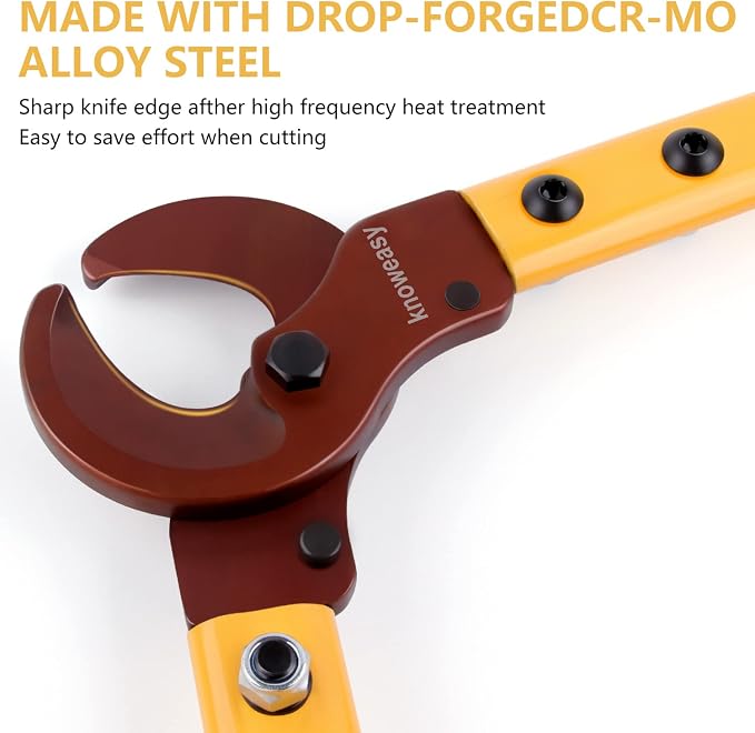 Cable Cutter,Knoweasy LK-250 Wire Rope Cutter and Heavy Duty Wire Cutter with Long Labor Saving Arms for Copper Aluminum Wire up to 250mm²