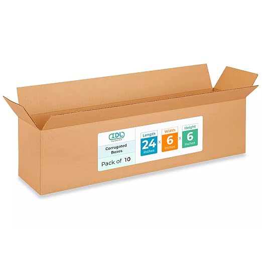 Long Moving & Shipping Boxes 24x6x6 inches (10-Pack) - Extra Strength 200 lb vs Regular - USA-Made Corrugated Shipping Boxes for USPS/UPS/FEDEX - Cardboard Packing Box - Packing Box by IDL Packaging