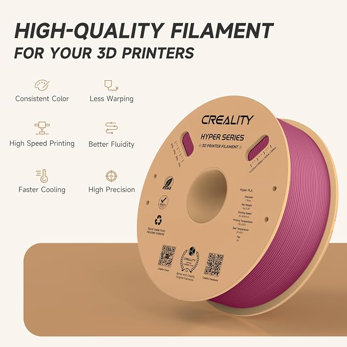 Official Creality Hyper PLA Filament 1.75mm, High Speed PLA 30-600mm/s Rapid 3D Printer Filament, Dimensional Accuracy +/-0.02mm, Fit Most FDM 3D Printers,1KG(2.2lbs) Spool Viva Magenta