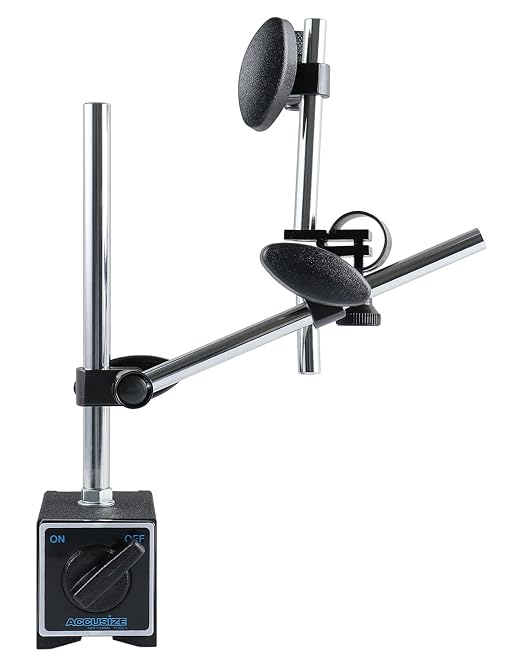 Accusize Industrial Tools 220 lbs Pull Super-Pull Magnetic Base for Industrial Precision Indicators, P900-S303 | On/Off Switch, V-Groove Bottom, Multiple Posts, M8 x 1.25 mm Tapped Hole, 2.95" x 1.96" x 2.16"