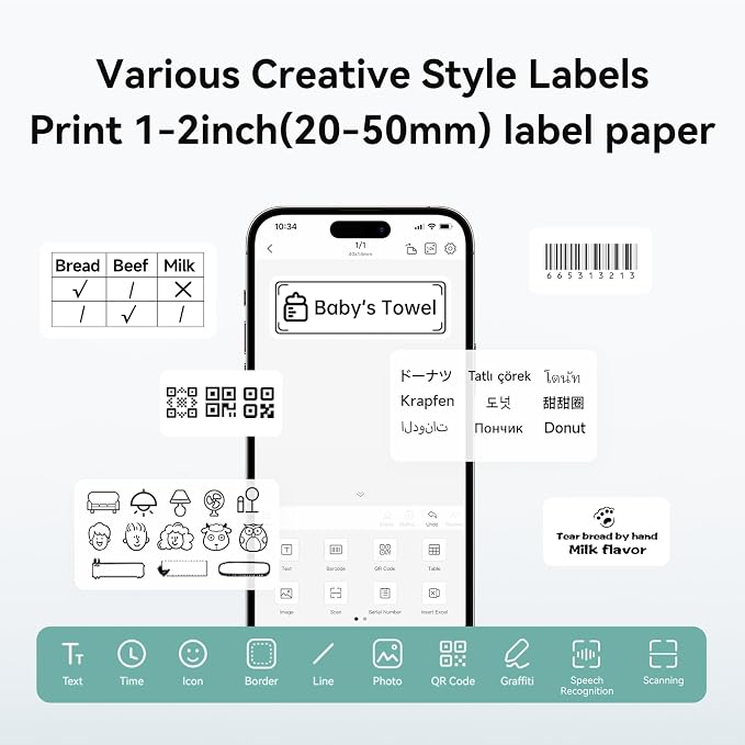 NIIMBOT B1 Label Maker Machine with Tape, 2 Inch Portable Sticker Printer for Home School & Small Business, Compatible with Phones & PC, Gray White