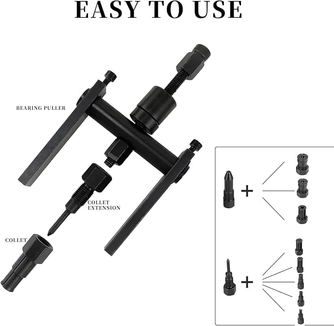12pcs Blind Hole Bearing Puller Set Internal Bearing Extractor Puller Kit Motorcycle Bicycle Wheel Bearing Removal Tool Slide Hammer Pilot Insert Inner Bearing Puller Tool with Expanding Collet 8-32MM