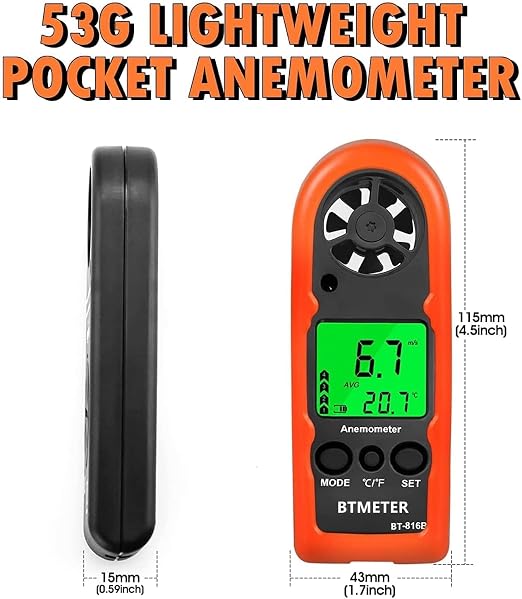 BTMETER Anemometer Handheld Wind Speed Meter, Mini Digital Air Flow Meter with LCD Backlight/Wind Chill & Temp, Max/Avg/Current Mode to Measure Air Flow Velocity for Kayaking Drone HVAC 816B-2pcs