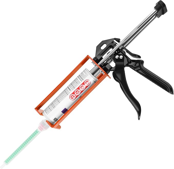 200ml Dual Cartridge Epoxy Gun All Metal Heavy Duty Epoxy Applicator for 1:1 2:1 Mix Ratio Professional Panel Bonding Caulking Gun for Auto Body Repair Structural Adhesive Construction Orange