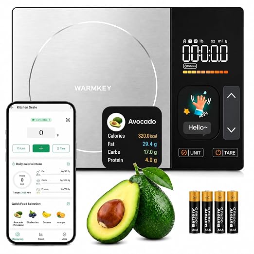Smart Nutrition Food Scale with App, Color TFT Display for Calorie & Macro Tracking, Tracks 24 Nutrients, 1g/0.1oz Precision, 11lb/5kg Digital Kitchen Scale for Weight Loss, Keto & Meal Prep