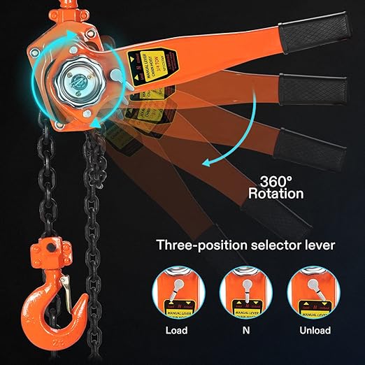 SPECSTAR Lever Chain Hoist 3/4 Ton 1650 Lbs Capacity 5 Feet with 2 Heavy Duty Hooks, Chain Come Along for Warehouse Building Automotive Machinery