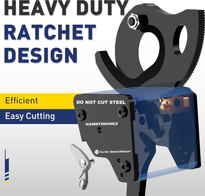 haisstronica Ratchet Cable Cutters,Heavy Duty Wire Cutters for Cutting Electrical Copper & Aluminum Cable Wire Up to 300mm²(600 Kcmil)