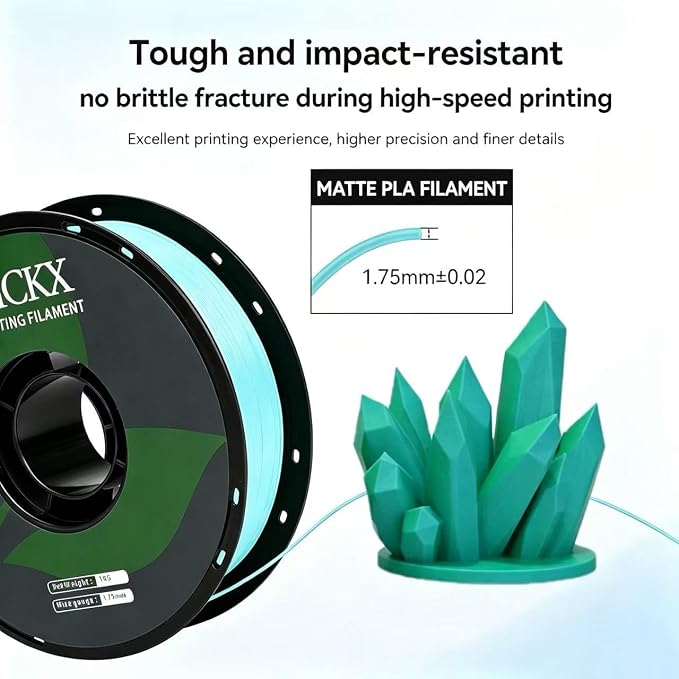 3D Printer Filament Matte Dual Color PLA Matte Blue-Green, Dimensional Accuracy +/- 0.02 mm, 1KG Spool(2.2lbs) 1.75mm PLA Filament for Most FDM 3D Printers, Matte Blue-Green