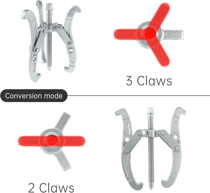 ChgImposs 6 Inch 3-Jaw Gear Puller, 2 Jaw 3 Jaw Puller for Pulley Gears Bearings and Flywheels, Heavy Duty Pulley Puller with Reversible Jaws, High Carbon Steel Removal Tool Bearing Puller Tool
