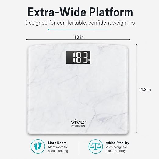 Vive Smart Body Weight Scale (550lbs Capacity) - Heavy Duty Bariatric Digital Scale for BMI - Plus Size, Large Display - Bathroom Device for Health Extra Wide Base & Smartphone Connectivity