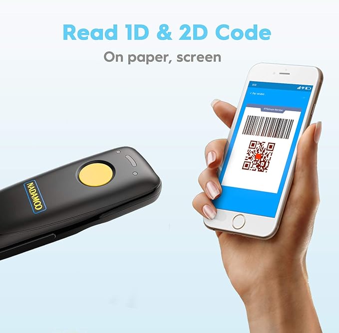 NADAMOO Wireless 2D Barcode Scanner Compatible with Bluetooth, 2.4G Wireless & USB Wired Connection, Portable Bar Code Scanner for Inventory Library CMOS Image Reader for Tablet PC, Read 1D 2D QR Code