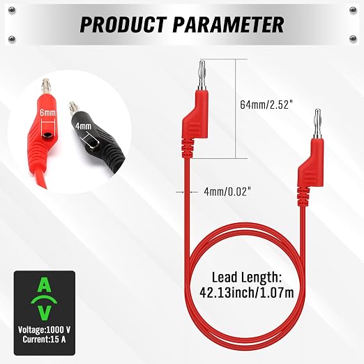 SWANLAKE 5-Piece Dual-Ended Banana Plug Test Leads, 1000V 15A 3.5ft/1M Multimeter Electrical 4mm Banana-Plug, Flexible Copper Banana Cable, Electrical Test Wires
