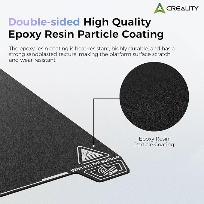 Creality Epoxy Resin Build Plate, 310 * 315mm Double-Sided Bed Plate Texture Spring Steel Excellent Adhesion Heat-Resistant Durable Wear Resistance Flexible Print Platform for K1 Max/Ender-3 V3 Plus