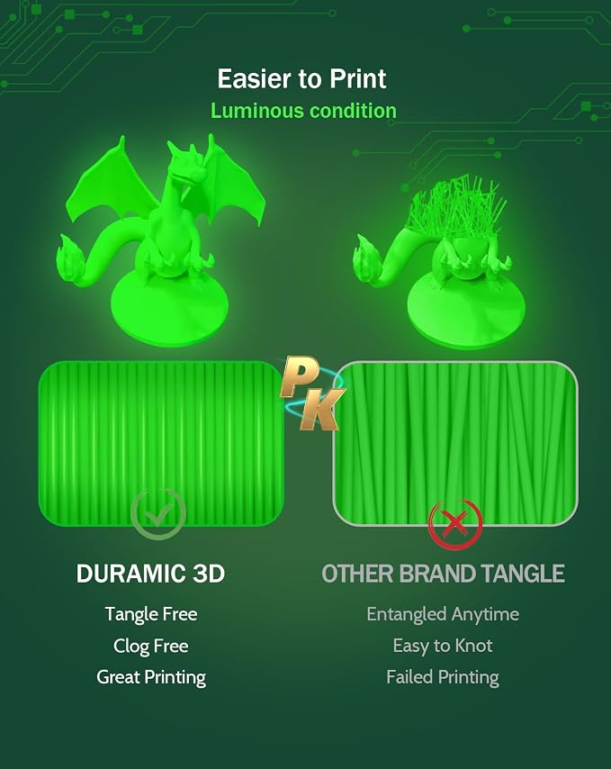 DURAMIC 3D PLA Glow in The Dark Filament Luminous Neatly Wound 1.75mm 1Kg | 3D Printing Filament 1.75mm Dimensional Accuracy +/- 0.02 mm, Fit Most FDM 3D Printers Glow Green