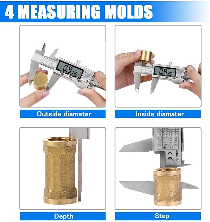Digital Caliper Measuring Tool, Stainless Steel Vernier Caliper Digital Micrometer with Large LCD Screen, Easy Switch from Inch Metric Fraction, 6 Inch Caliper Tool for DIY/Household