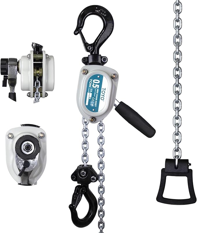 Mini Chain Hoist 1100lb TOYO Manual Lever Hoist 1/2 ton mini Puller 20ft Hand Lever Chain Hoist 6M Come Along Ratchet Lever Block Garages Warehouse Automotive Machinery