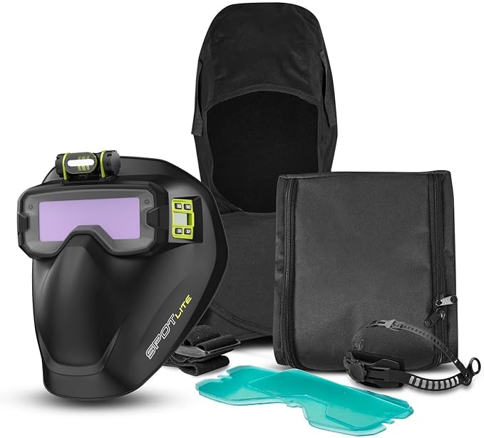 Shine SPOTLITE True Color Auto Darkening Welding Goggles Kit, Full Facepiece Protection Mask for Tig, Mig, Stick Plasma Cut, Neck & Shoulder Fireproof Cover Included (Spotlite)